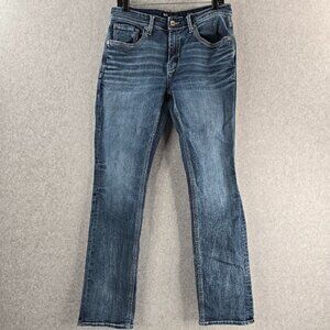 BKE Buckle Jake Straight Jeans Mens 33x34 Fits 32x33 Denim Whiskered Pants Blue